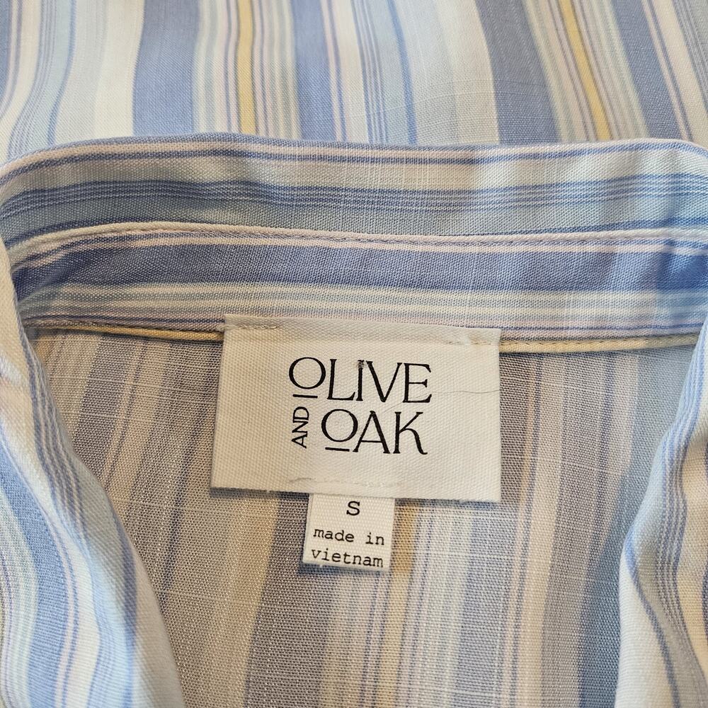 Olive & Oak Womens Small Button Down Vertical Stripes Blue White Cap Sleeves - Picture 5 of 7
